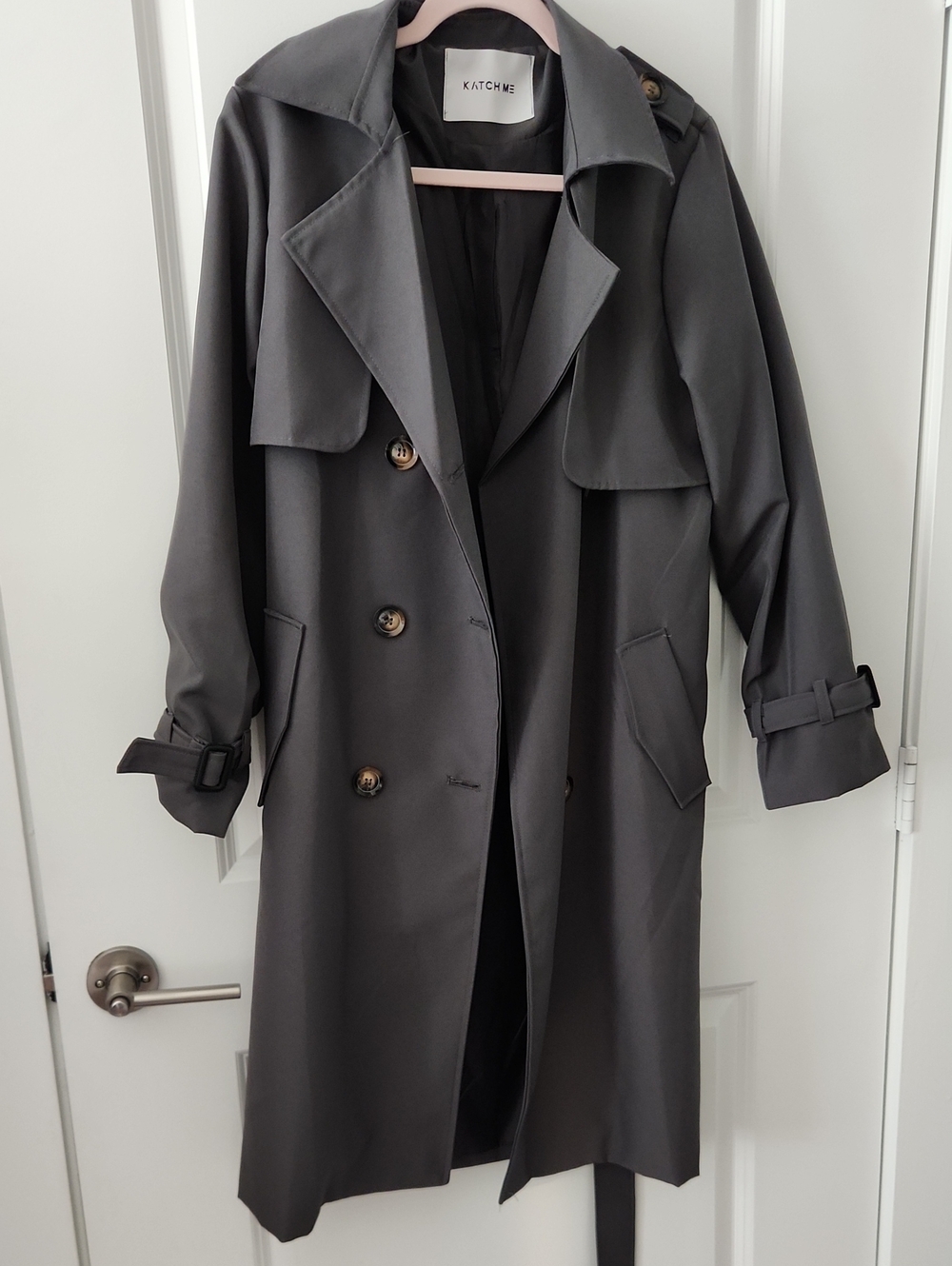 KATCHME Charcoal Double-Breasted Trench Coat